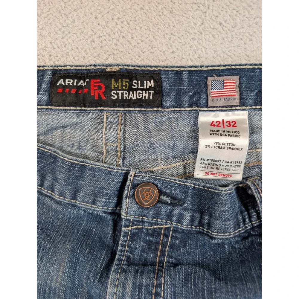 Ariat FR M5 Slim Straight Jeans Mens 42x32 Blue Flame Resistant Denim Work Pants